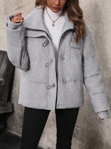 SHEIN Unity Abrigo Con Hombros Caídos Y Bolsillo Oblicuo - Gris - Ver 1