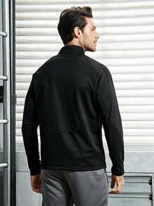 Manfinity Sport Corelite Boyfriend Style Men's Letter Print Zip-Front Raglan Sleeve Sports Jacket With Front Pockets Workout Tops