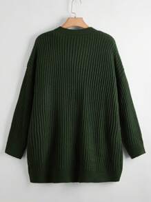 SHEIN LUNE Plus Size Dual Pocket Casual Design Cardigan, Winter Fall Cloth For Women Autumn - Dark Green - View 2