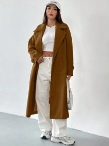 Muchica 女款純色西裝領羊毛腰帶 - 棕色 - 查看 3