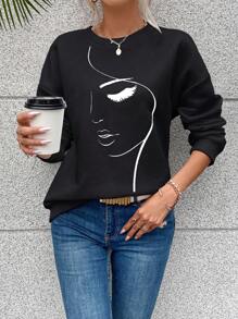 角色印花下垂肩毛衣 - 黑色 - 查看 5