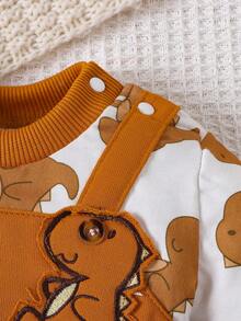 SHEIN Baby Boy Bear Print Dinosaur Patched 2 In 1 Jumpsuit - Multicolor - View 5