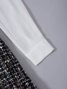 SHEIN Privé 格子圖案繫帶領口鈕扣前褶邊飾邊 2 合 1 洋裝 - 黑與白 - 查看 8