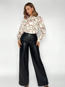BizChic Camisa Con Estampado De Cadenas Y Lazo En La Parte Delantera Para Mujer - Blanco - Ver 6