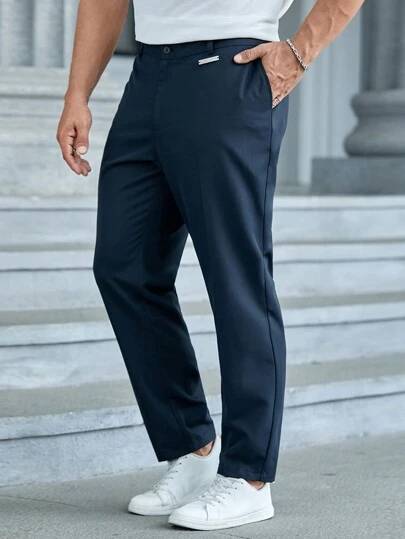 EASEVO Men Plus Size Tapered Trousers, Plain Work Long Casual Slacks Black Pants, For Husband, Boyfriend Gifts, Fall