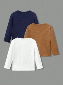 Young Boy Casual Comfortable Button-Up Solid Color Long Sleeve T-Shirt - Multicolor - View 2