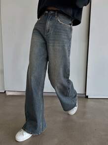 Dazy Star Washed Wide Leg Jeans - Blue - View 6