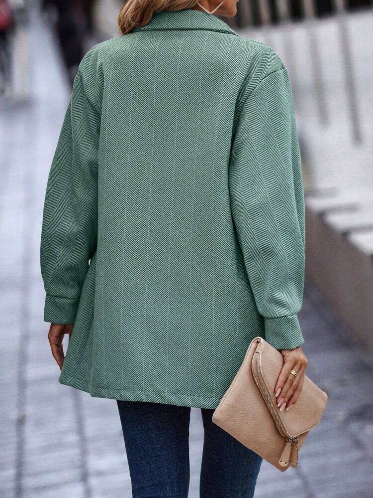 Women's Herringbone Single-Breasted Woolen Coat Fall Cloth For Women