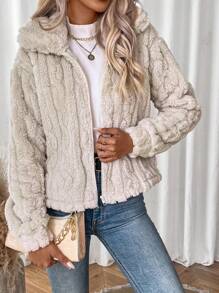 EMERY ROSE 拉鍊毛絨夾克 - 杏色 - 查看 3