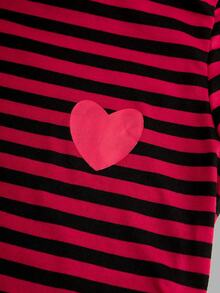 SHEIN 女大童2入組條紋和心形印花連帽洋裝 - 黑色 - 查看 10