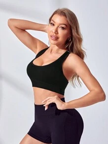 Yoga Basic Seamless Backless Sports Bra - Black - View 6