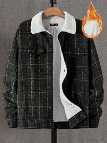GENTILAND 宽松格子印花男式博格领毛绒衬里大衣