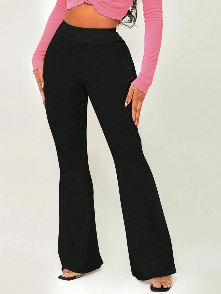 SHEIN SXY Của phụ nữ Màu thuần Quần loe - màu đen - Xem 1