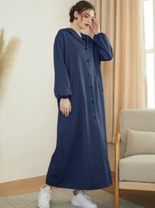 Seusyu Women's Single-Breasted Modest Long Sleeve Arabian Abaya, Robe