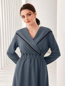 Modelyn Của phụ nữ Collared Đầm nỉ Với Kẹp chặt Eo - Xám - Xem 6