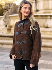 SHEIN Frenchy Contrast Binding Teddy Jacket