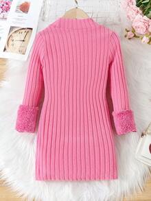 SHEIN Cô Gái Trẻ Cổ giả 	
Fuzzy Cổ tay áo Đầm - Hồng - Xem 2