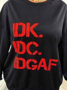 Slaydiva Plus Letter Graphic Drop Shoulder Sweatshirt - Black - View 4