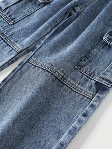 小女孩鬆身休閒丹寧裝托褲 - 中等水洗藍 - 查看 6