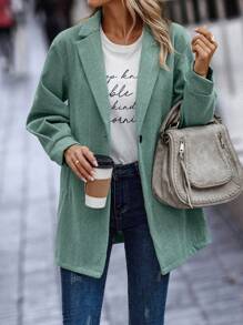 SHEIN LUNE Women's Herringbone Single-Breasted Woolen Coat Fall Cloth For Women