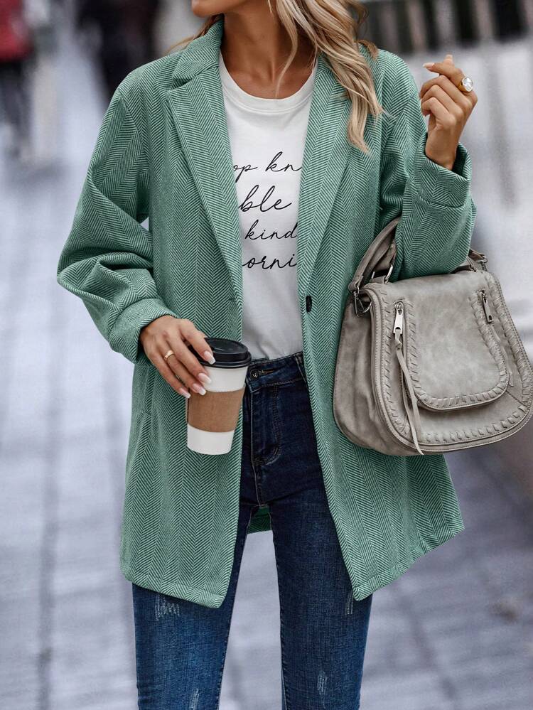 Women's Herringbone Single-Breasted Woolen Coat Fall Cloth For Women