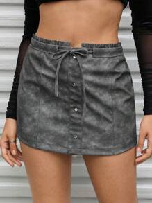 SHEINNeu Ladies' Drawstring Patch Pocket Skirt - Grey - View 2