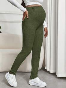 SHEIN Thai sản Màu thuần Sọc & Sọc Xà cạp - Màu xanh Ô liu - Xem 4