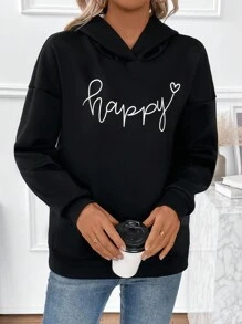 SHEIN LUNE Sudadera Negra Con Estampado De Letras - Negro - Ver 5