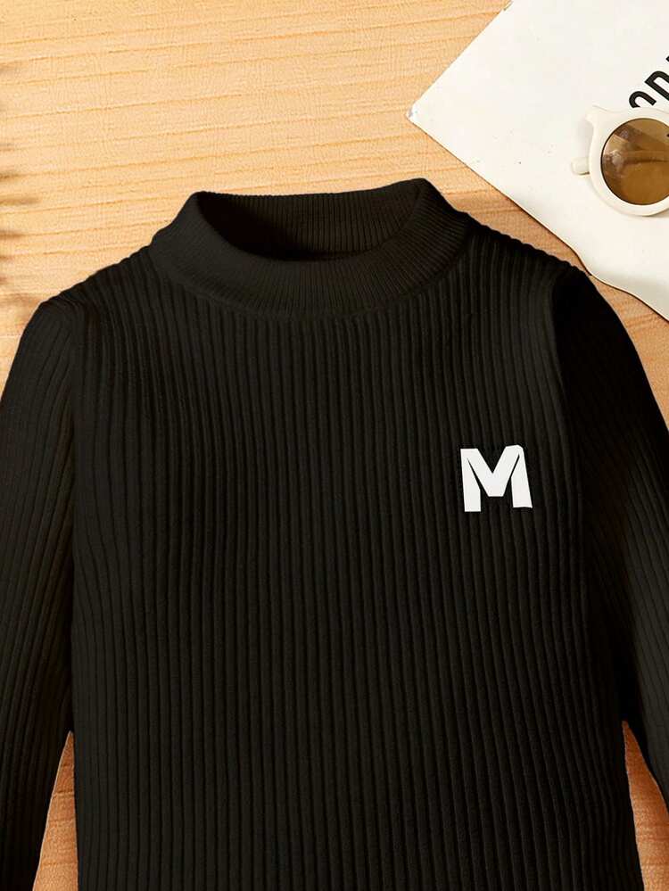 Baby Boy Letter Pattern Mock Neck Sweater