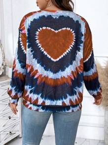 SHEIN LUNE 大尺碼女士心形扎染印花運動衫 - 橘色 - 查看 2