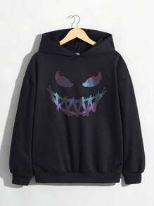 Teen Boy Reflective Cartoon Graphic Drop Shoulder Sweatshirt - Black - View 3