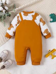 SHEIN Baby Boy Bear Print Dinosaur Patched 2 In 1 Jumpsuit - Multicolor - View 2