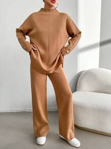 EURMUSE Mock Neck Drop Shoulder Sweater & Knit Pants