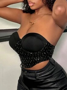 Slaydiva Rhinestone Detail Tube Top - Black - View 1