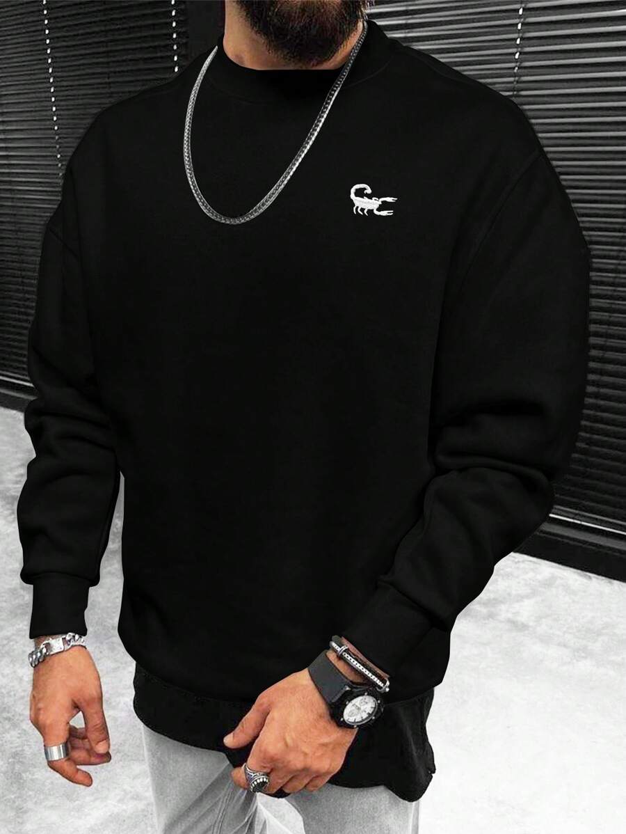 Manfinity Homme 男士大码蠍印花落肩袖運動衫 - 黑色 - 查看 1