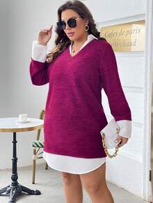 SHEIN Essnce Hơn 2 trong1 Đầm Tunic - Màu đỏ tím - Xem 4