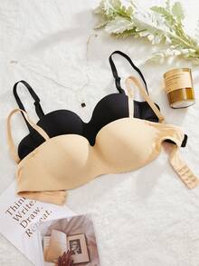 2入組女性素色質感紋理織物胸罩 - 彩色 - 查看 6