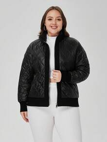 Astrid Áo khoác đệm cỡ lớn có túi chéo, vải tương phản và khóa kéo - màu đen - Xem 5