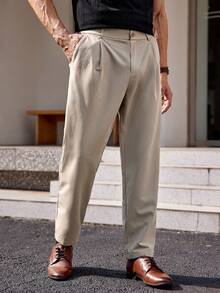 Manfinity NiteLyfe Nam Túi nghiêng Xếp nếp Quần - Màu Khaki - Xem 6