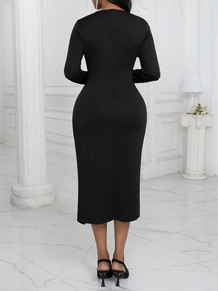 Women's Solid Color Pleated Wrap Hem Dress