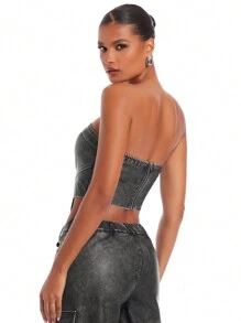 SHEIN BAE Women's Denim Strapless Top