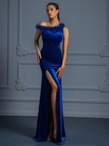 优雅复古长款单肩晚礼服