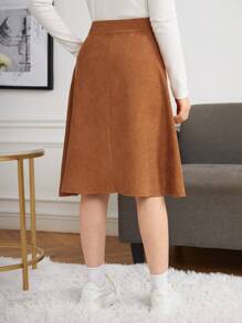 Falda A-line Sólida Para Adolescentes Con Detalles De Botones - Marrón - Ver 2