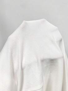 SHEIN Privé Cổ bẻ Xù Hoa Sen Nút phía trước Váy blazer - trắng - Xem 7