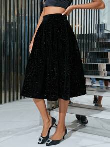 SHEIN BAE Velvet Skirt - Black - View 3