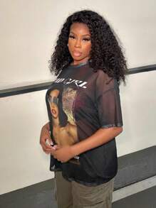 Slaydiva Music Festival Beach Vacation Casual Everyday Versatility Sexy Street Character And Letter Pattern Off Shoulder Mesh Short Sleeve Oversized/Graphic Tees Women/Graphic Tees/Graphic Tee/ Women's T-Shirt