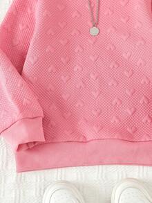 SHEIN 兒童秋季長袖女童圓領運動衫 - 新款休閒兒童服裝 - 玫紅色 - 查看 5
