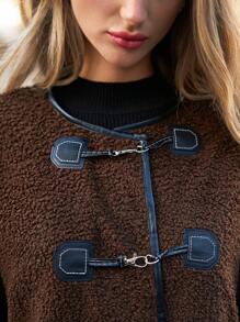 SHEIN Frenchy Contrast Binding Teddy Jacket