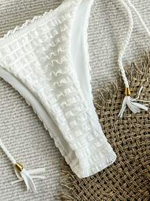 SHEIN Swim Bộ bikini cổ tam giác đi biển mùa hè - trắng - Xem 4