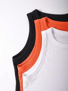 SHEIN Unity 3入組女士純色肋紋背心 - 橘色 - 查看 4